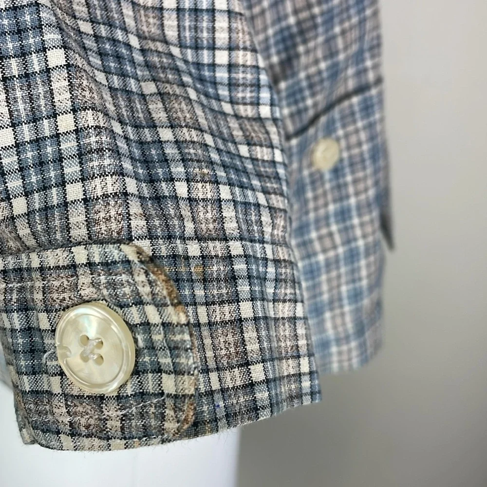 Vintage Esprit Sport Cropped Blazer Jacket Blue Plaid - Picture 13 of 14